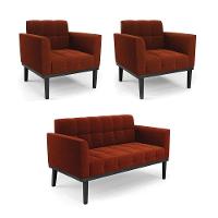 Namoradeira 2 Poltronas Base Madeira Fixa Pto Elisa Bouclê Terra D03 - D'rossi - 1