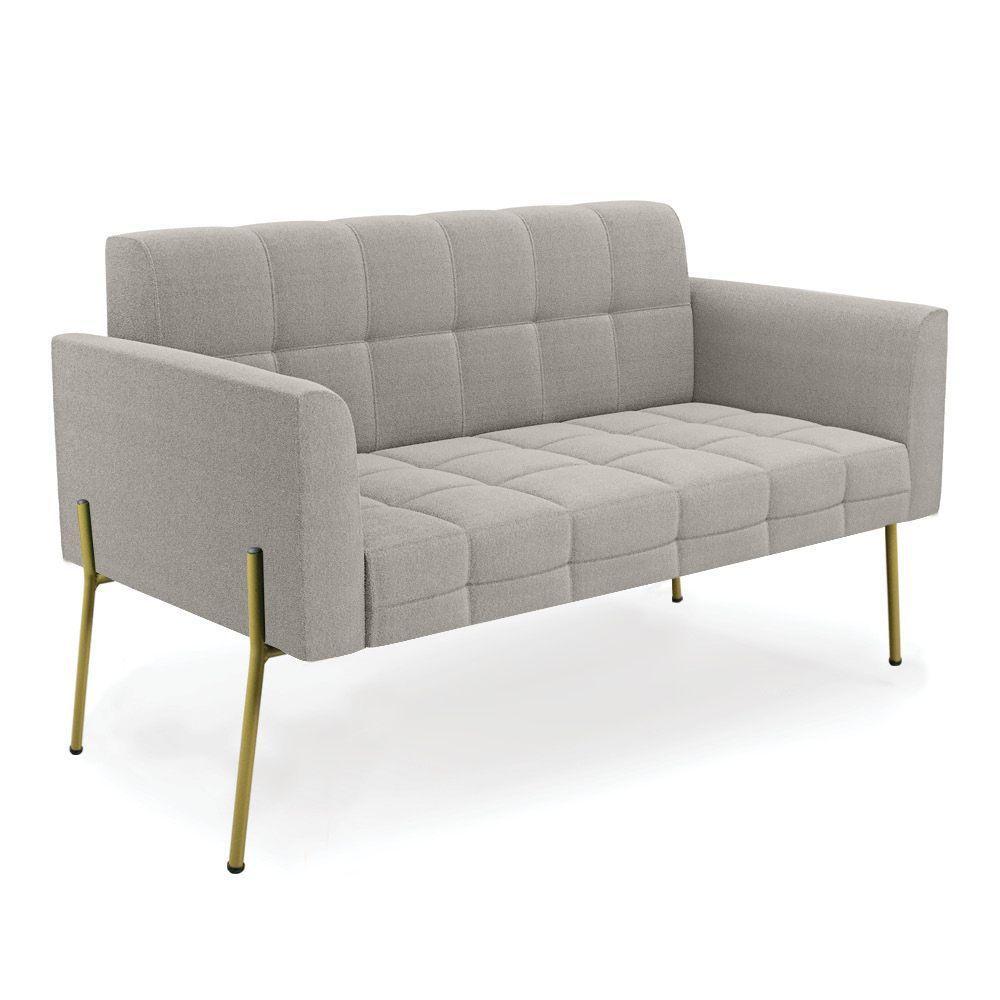 Namoradeira E 2 Poltronas Pé De Ferro Dourado Elisa Bouclê Cinza D03 - D'rossi - 4