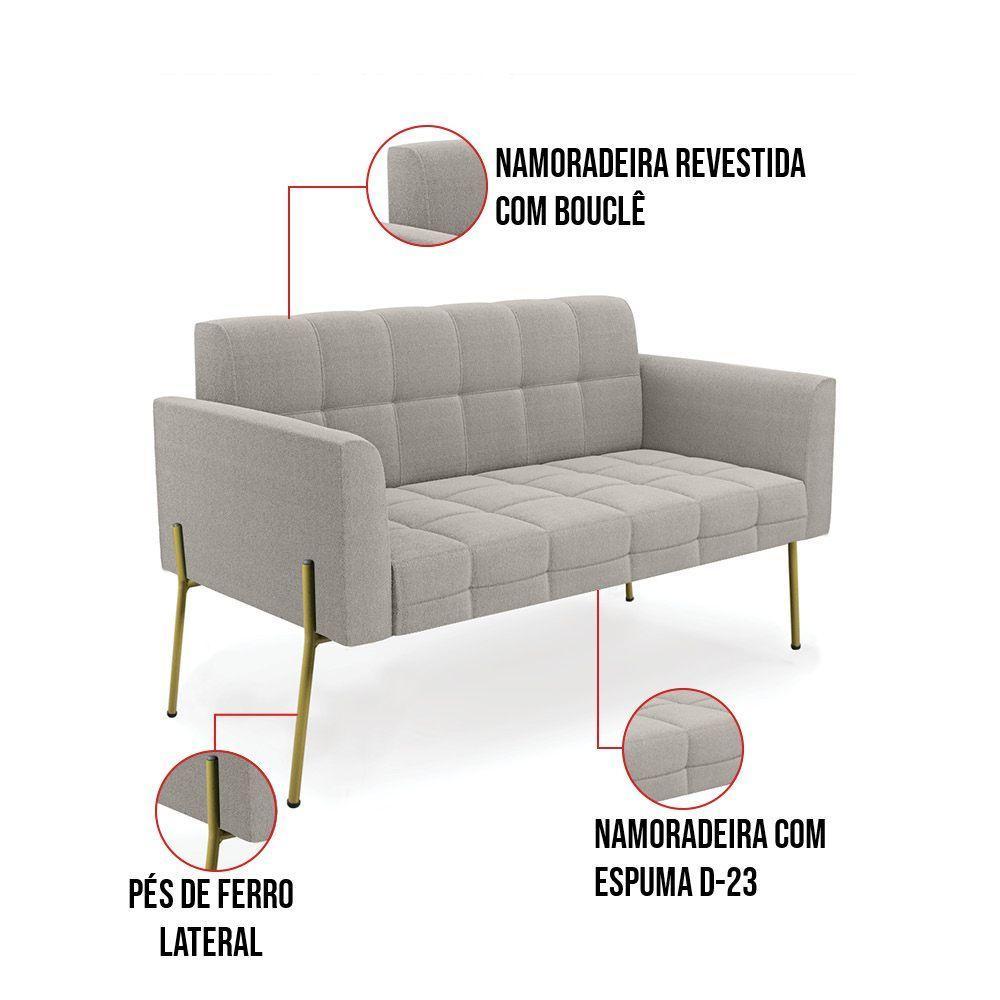 Namoradeira E 2 Poltronas Pé De Ferro Dourado Elisa Bouclê Cinza D03 - D'rossi - 8
