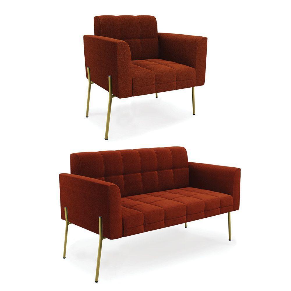 Namoradeira E Poltrona Pé De Ferro Dourado Elisa Bouclê Terra D03 - D'rossi - 1