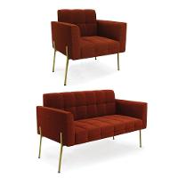 Namoradeira E Poltrona Pé De Ferro Dourado Elisa Bouclê Terra D03 - D'rossi - 1