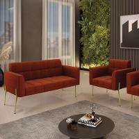 Namoradeira E Poltrona Pé De Ferro Dourado Elisa Bouclê Terra D03 - D'rossi - 9