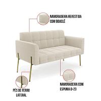 Namoradeira E 2 Poltronas Pé De Ferro Dourado Elisa Bouclê Bege D03 - D'rossi - 8