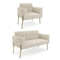 Namoradeira E Poltrona Pé De Ferro Dourado Elisa Bouclê Bege D03 - D'rossi - 1