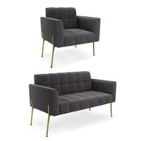 Namoradeira E Poltrona Pé De Ferro Dourado Elisa Bouclê Grafite D03 - D'rossi - 1