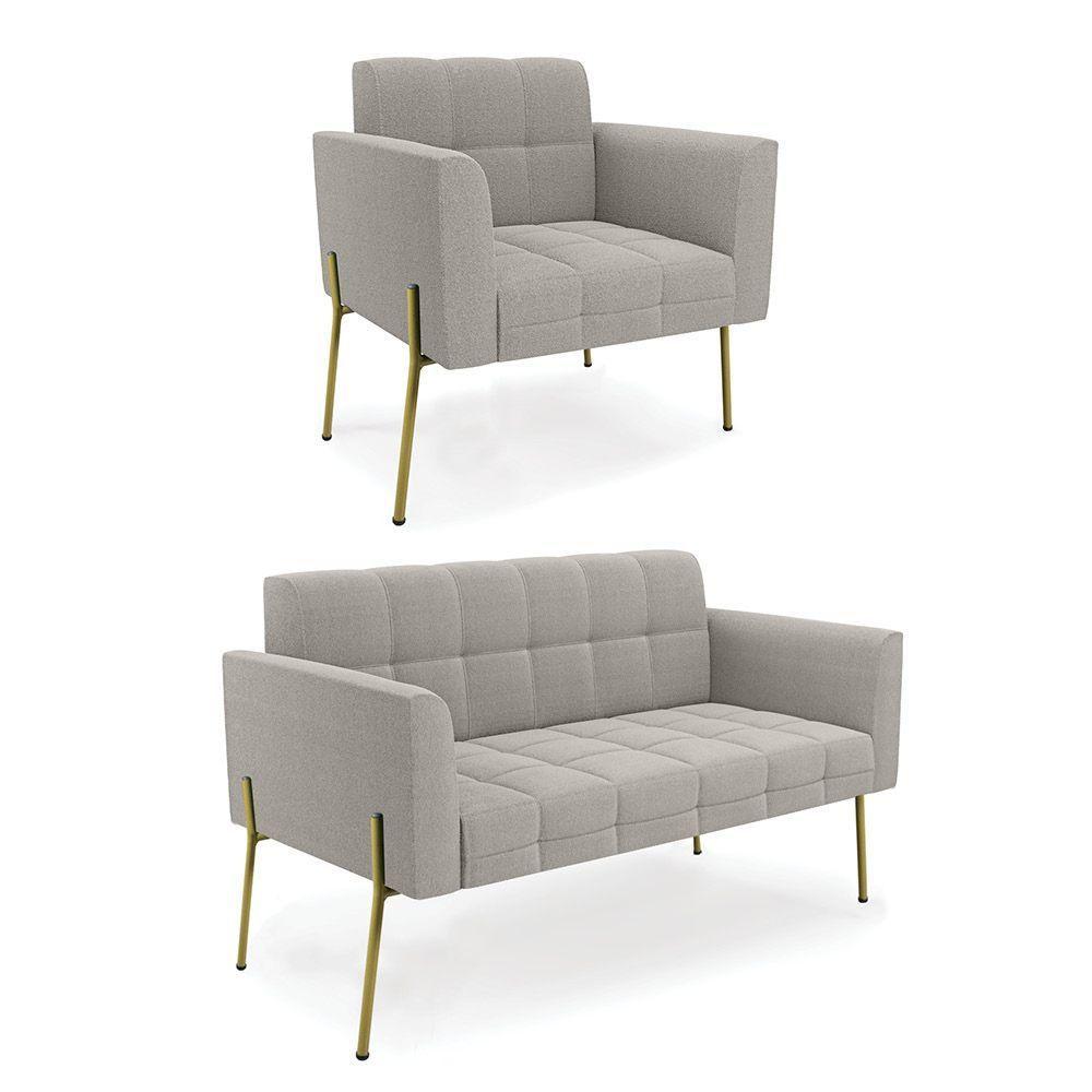 Namoradeira E Poltrona Pé De Ferro Dourado Elisa Bouclê Cinza D03 - D'rossi - 1