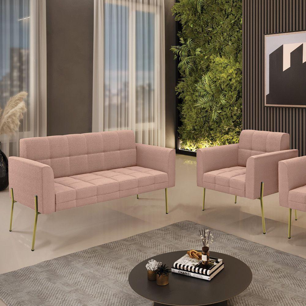 Namoradeira E Poltrona Pé De Ferro Dourado Elisa Bouclê Rosê D03 - D'rossi - 9