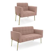 Namoradeira E Poltrona Pé De Ferro Dourado Elisa Bouclê Rosê D03 - D'rossi - 1