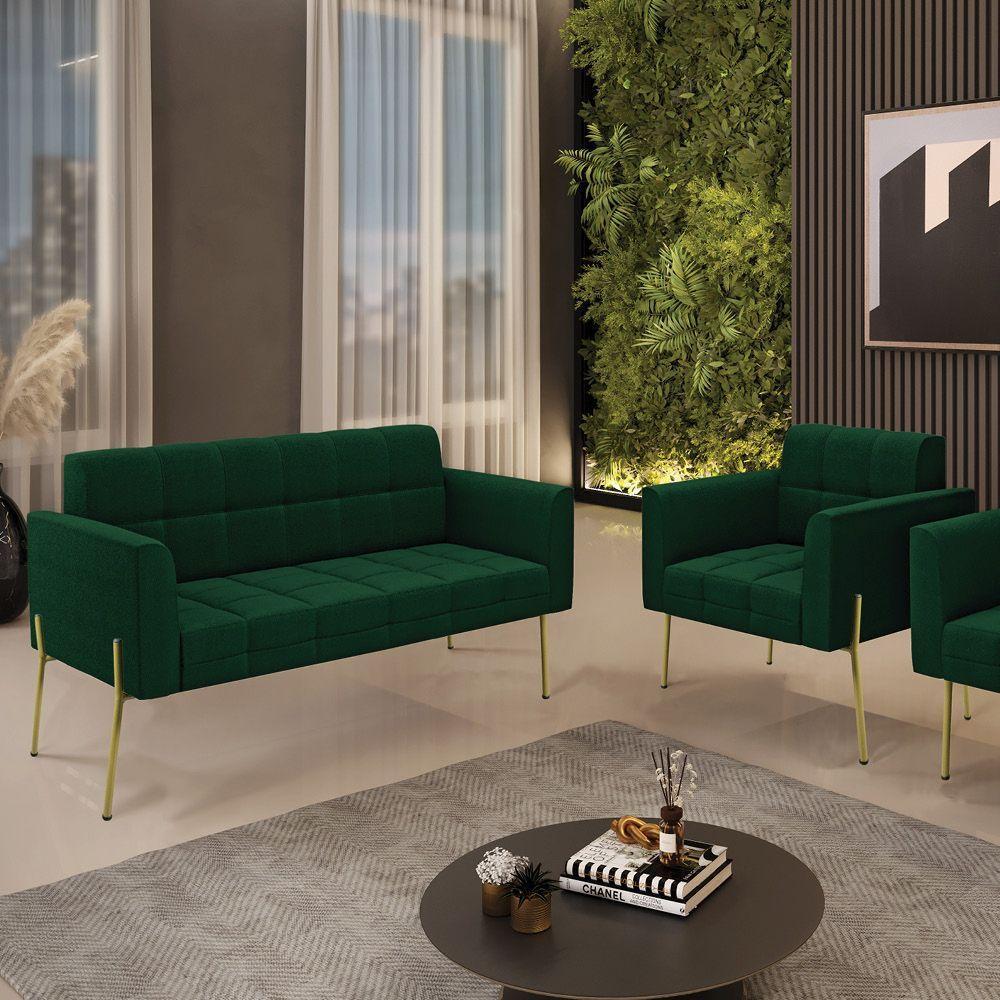 Namoradeira E Poltrona Pé De Ferro Dourado Elisa Bouclê Verde D03 - D'rossi - 9