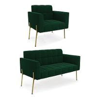 Namoradeira E Poltrona Pé De Ferro Dourado Elisa Bouclê Verde D03 - D'rossi - 1