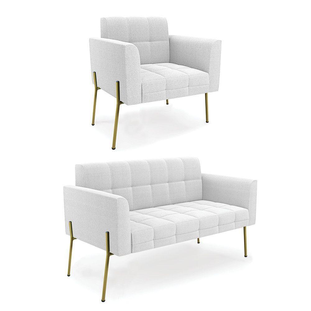 Namoradeira E Poltrona Pé De Ferro Dourado Elisa Bouclê Off White D03 - D'rossi - 1