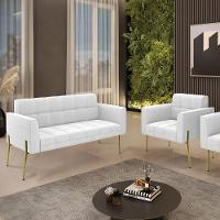 Namoradeira E Poltrona Pé De Ferro Dourado Elisa Bouclê Off White D03 - D'rossi - 9