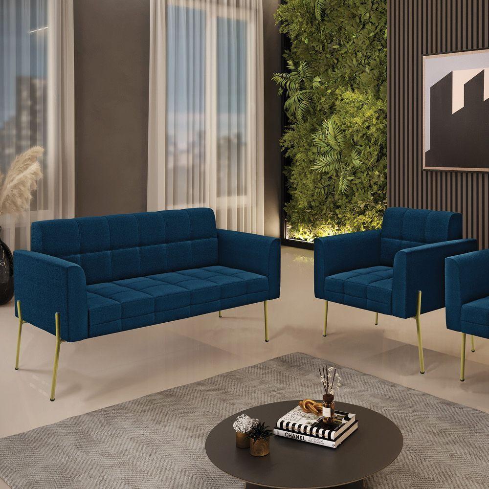 Namoradeira E Poltrona Pé De Ferro Dourado Elisa Bouclê D03 - D'rossi Cor Azul - 9