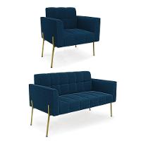 Namoradeira E Poltrona Pé De Ferro Dourado Elisa Bouclê D03 - D'rossi Cor Azul - 1