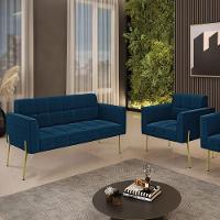 Namoradeira E Poltrona Pé De Ferro Dourado Elisa Bouclê D03 - D'rossi Cor Azul - 9