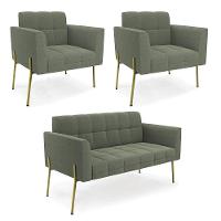 Namoradeira E 2 Poltronas Pé De Ferro Dourado Elisa Bouclê Menta D03 - D'rossi - 1