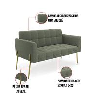 Namoradeira E 2 Poltronas Pé De Ferro Dourado Elisa Bouclê Menta D03 - D'rossi - 8