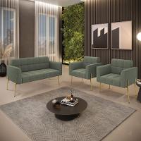 Namoradeira E 2 Poltronas Pé De Ferro Dourado Elisa Bouclê Menta D03 - D'rossi - 9