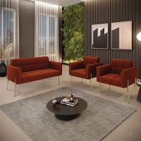 Namoradeira E 2 Poltronas Pé De Ferro Dourado Elisa Bouclê Terra D03 - D'rossi - 9