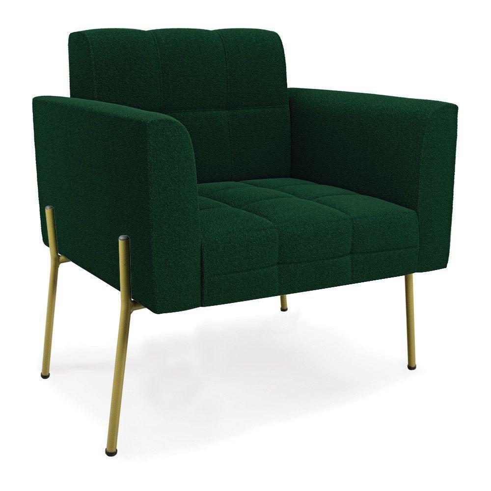 Namoradeira E 2 Poltronas Pé De Ferro Dourado Elisa Bouclê Verde D03 - D'rossi - 3