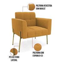 Namoradeira E 2 Poltronas Pé De Ferro Dourado Elisa Bouclê Mostard D03 - D'rossi - 7