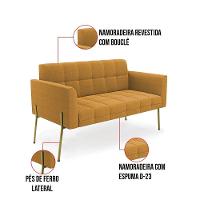Namoradeira E 2 Poltronas Pé De Ferro Dourado Elisa Bouclê Mostard D03 - D'rossi - 8