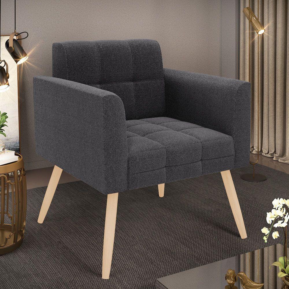 Poltrona Sala De Estar Pé Palito Natural Elisa Bouclê Grafite D03 - D'rossi - 3