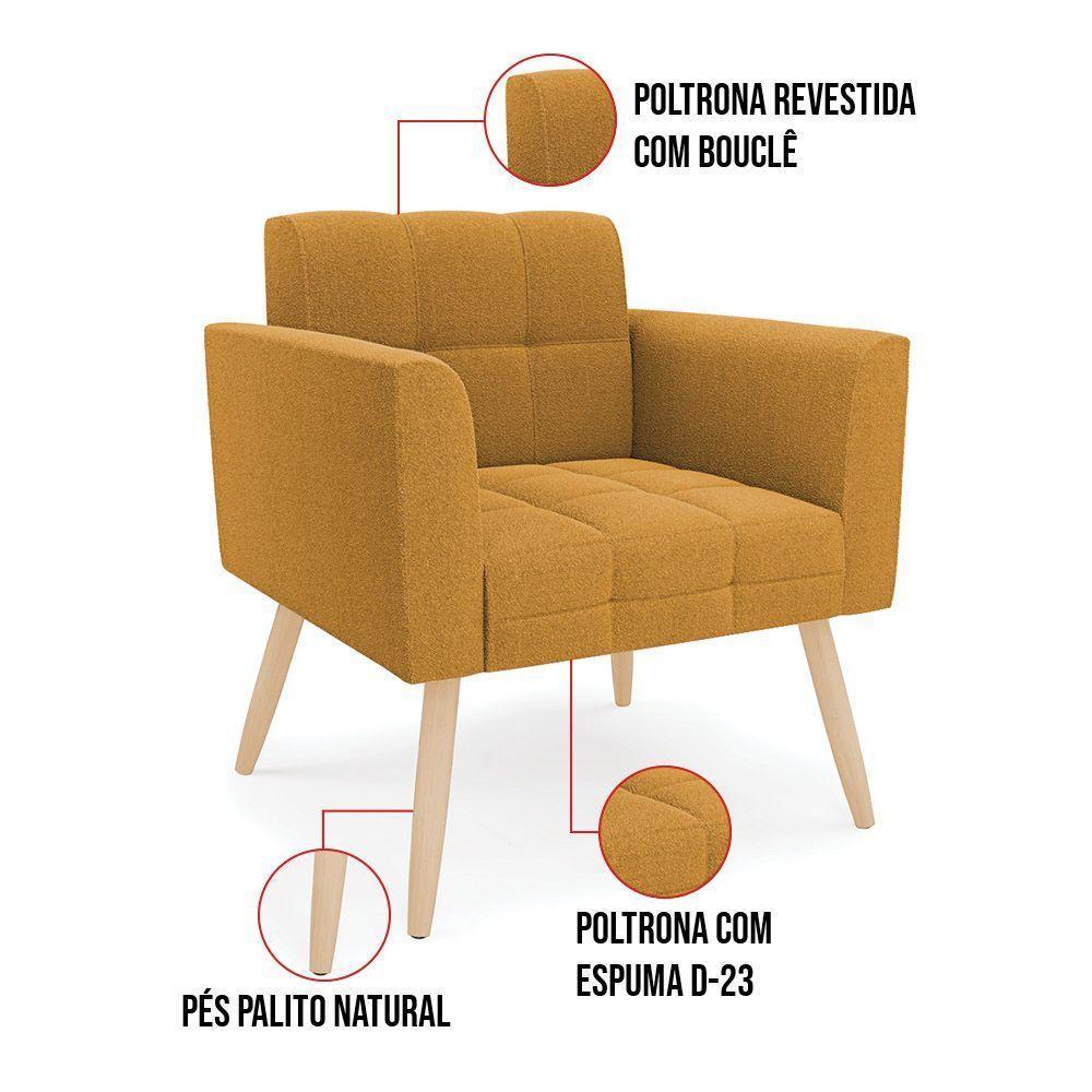Poltrona Sala De Estar Pé Palito Natural Elisa Bouclê Mostarda D03 - D'rossi - 5