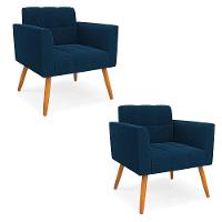 Poltrona Sala Estar Pé Palito Castanho Kit 2 Elisa Bouclê Azul D03 - D'rossi - 1
