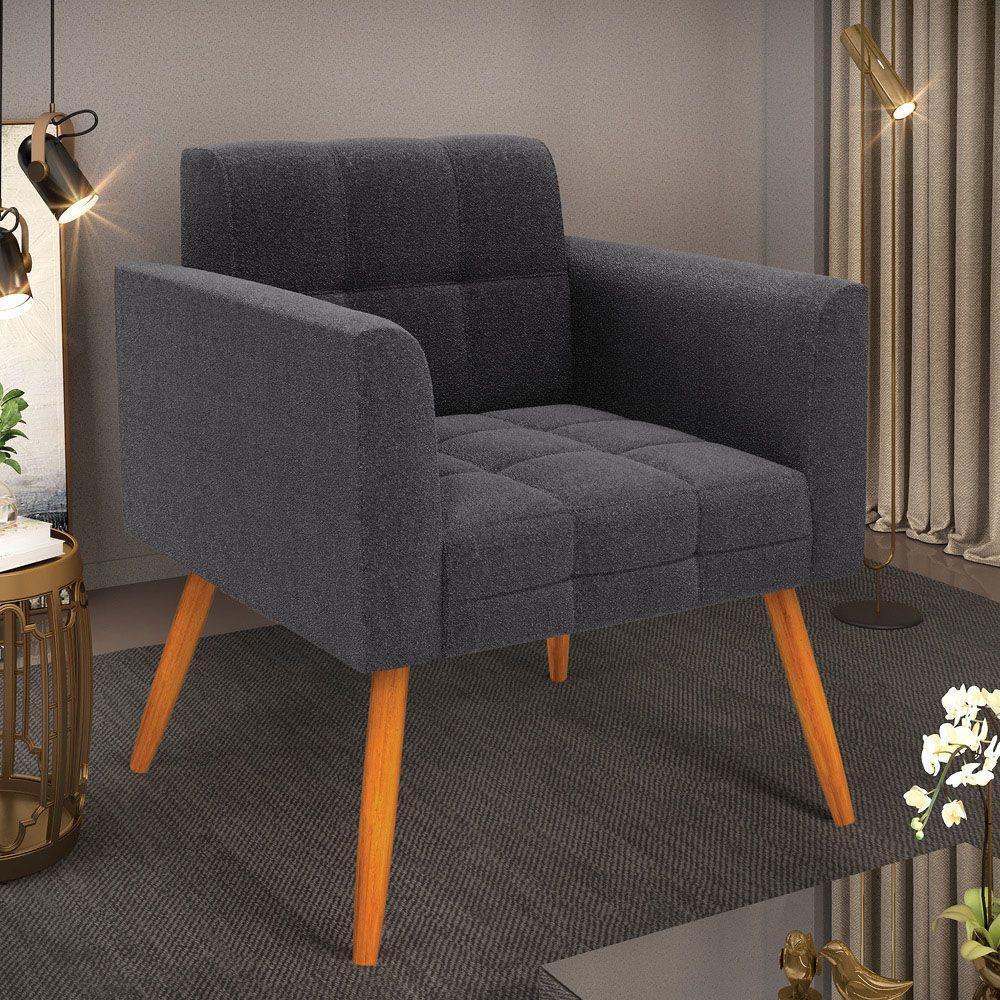 Poltrona Sala De Estar Pé Palito Castanho Elisa Bouclê Grafite D03 - D'rossi - 6