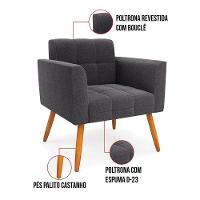 Poltrona Sala De Estar Pé Palito Castanho Elisa Bouclê Grafite D03 - D'rossi - 5