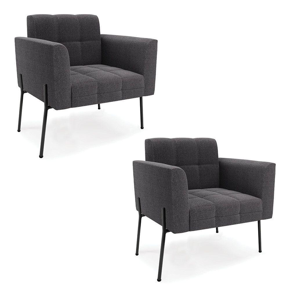 Poltrona Sala De Estar Pé De Ferro Pto Kit 2 Elisa Bouclê Grafite D03 - D'rossi - 1