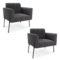 Poltrona Sala De Estar Pé De Ferro Pto Kit 2 Elisa Bouclê Grafite D03 - D'rossi - 1