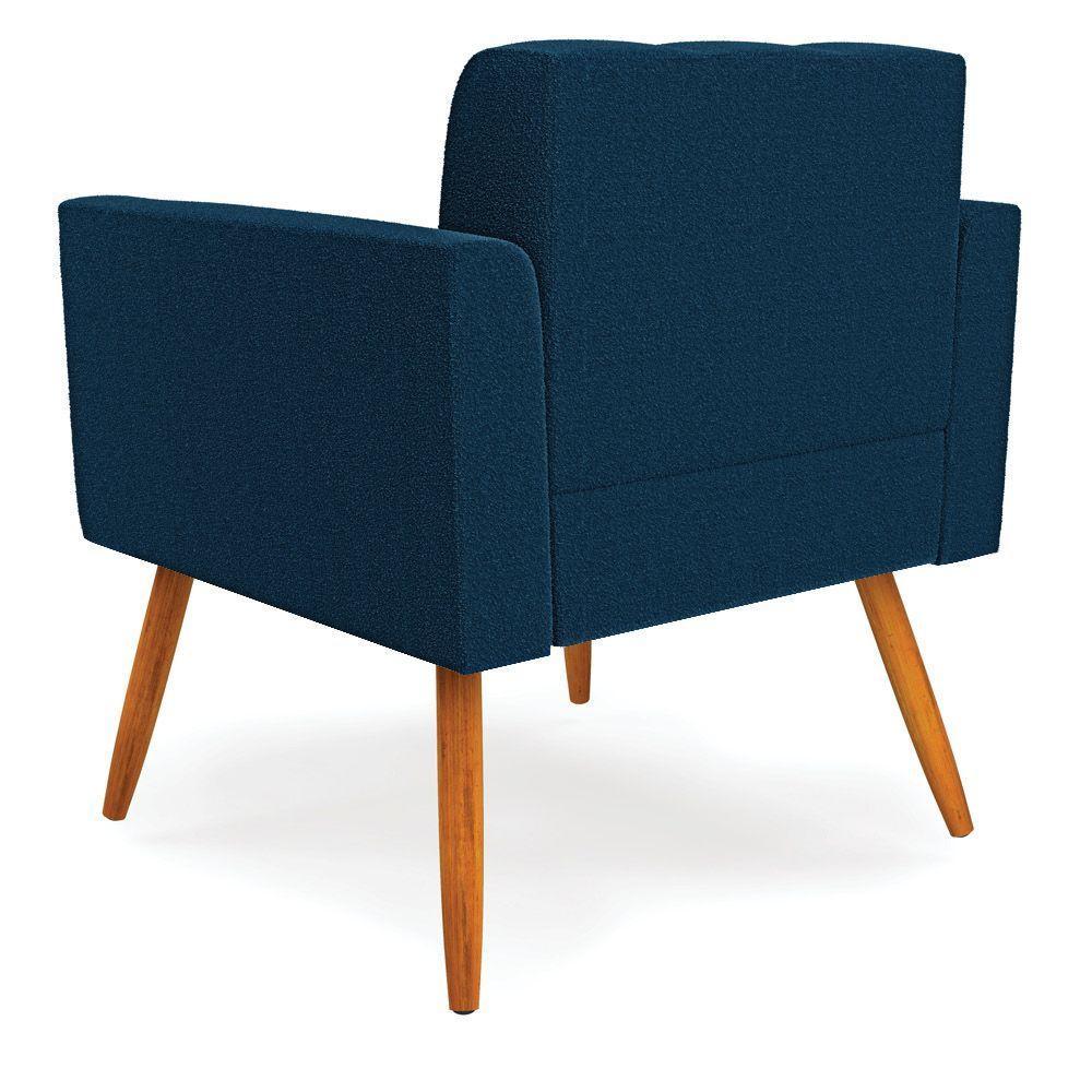 Poltrona Sala De Estar Pé Palito Castanho Elisa Bouclê D03 - D'rossi Cor Azul - 4