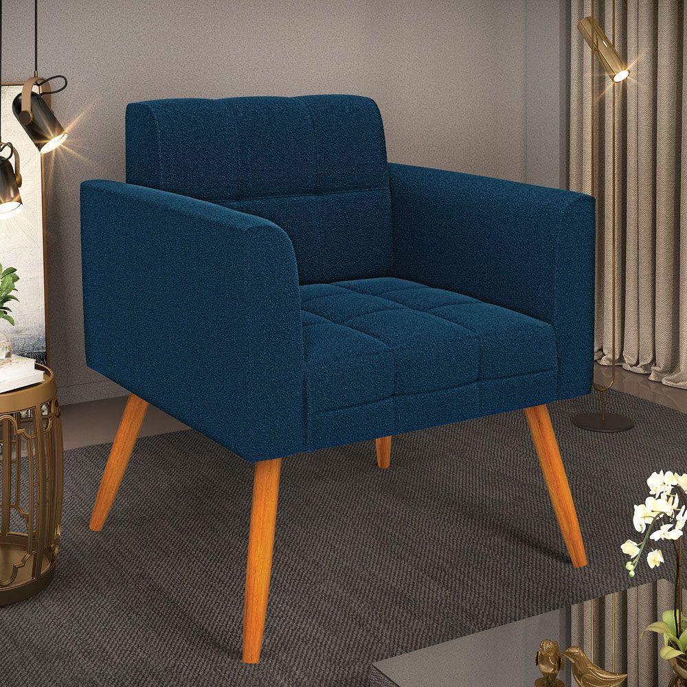 Poltrona Sala De Estar Pé Palito Castanho Elisa Bouclê D03 - D'rossi Cor Azul - 6