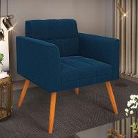Poltrona Sala De Estar Pé Palito Castanho Elisa Bouclê D03 - D'rossi Cor Azul - 6