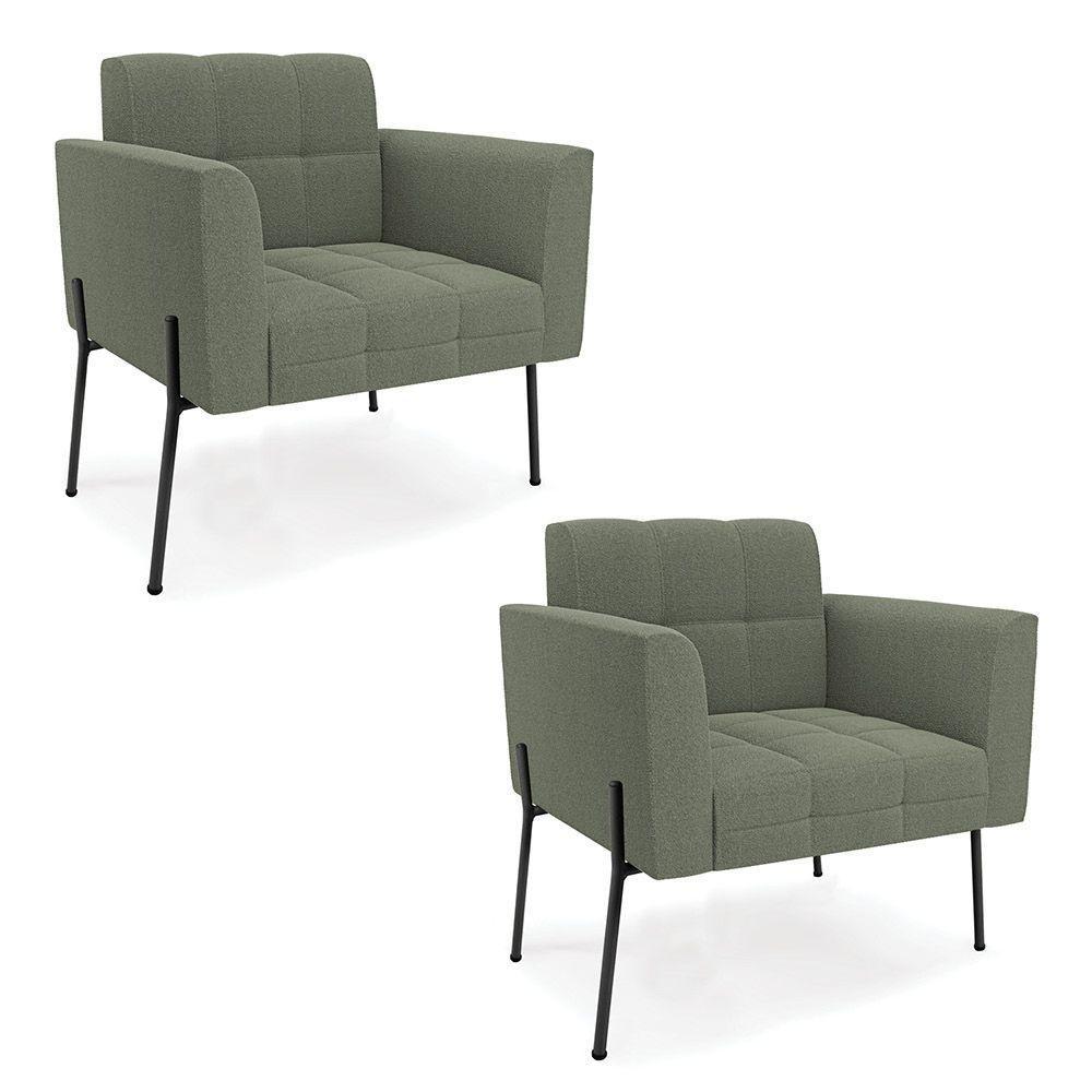 Poltrona Sala De Estar Pé De Ferro Pto Kit 2 Elisa Bouclê Menta D03 - D'rossi - 1