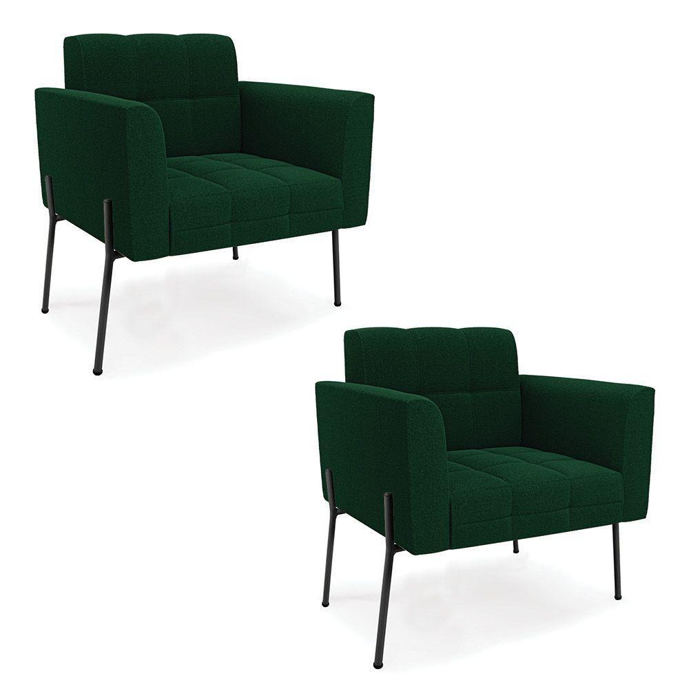 Poltrona Sala De Estar Pé De Ferro Pto Kit 2 Elisa Bouclê Verde D03 - D'rossi - 1