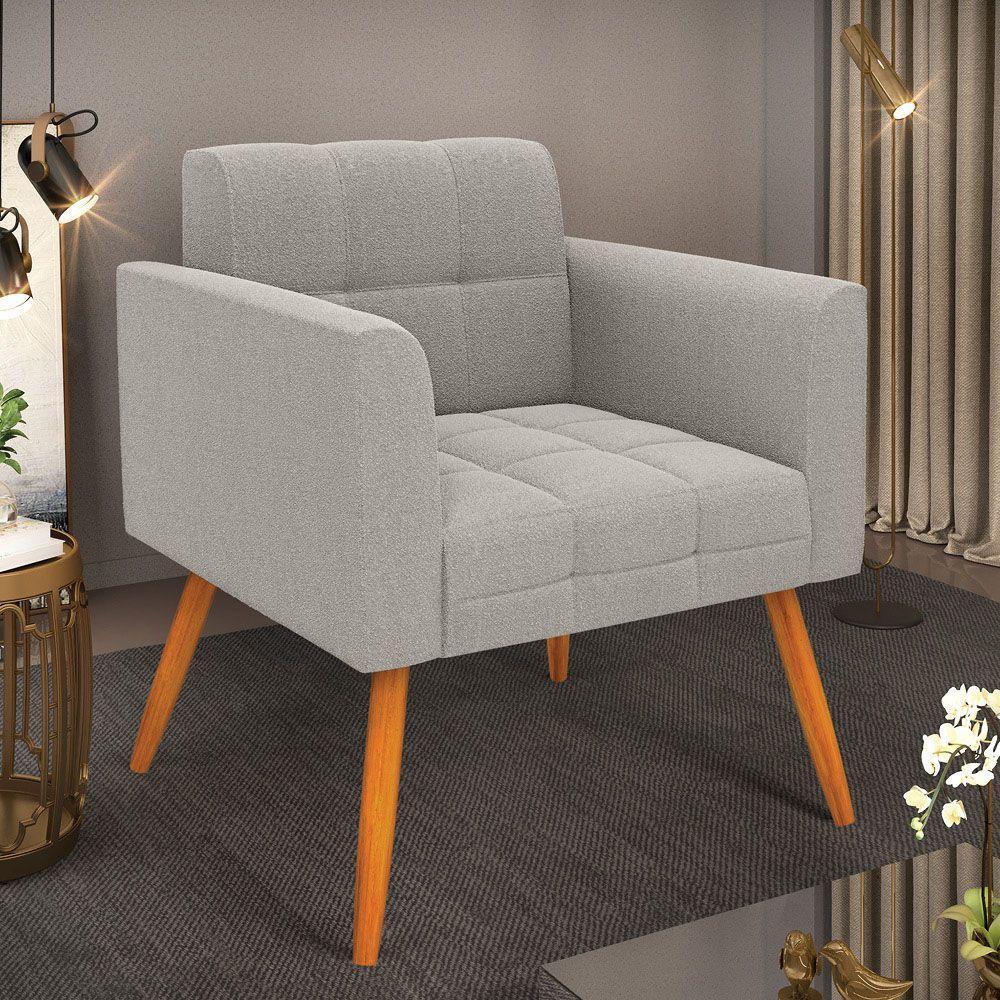 Poltrona Sala De Estar Pé Palito Castanho Elisa Bouclê Cinza D03 - D'rossi - 5