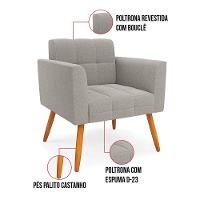 Poltrona Sala De Estar Pé Palito Castanho Elisa Bouclê Cinza D03 - D'rossi - 7