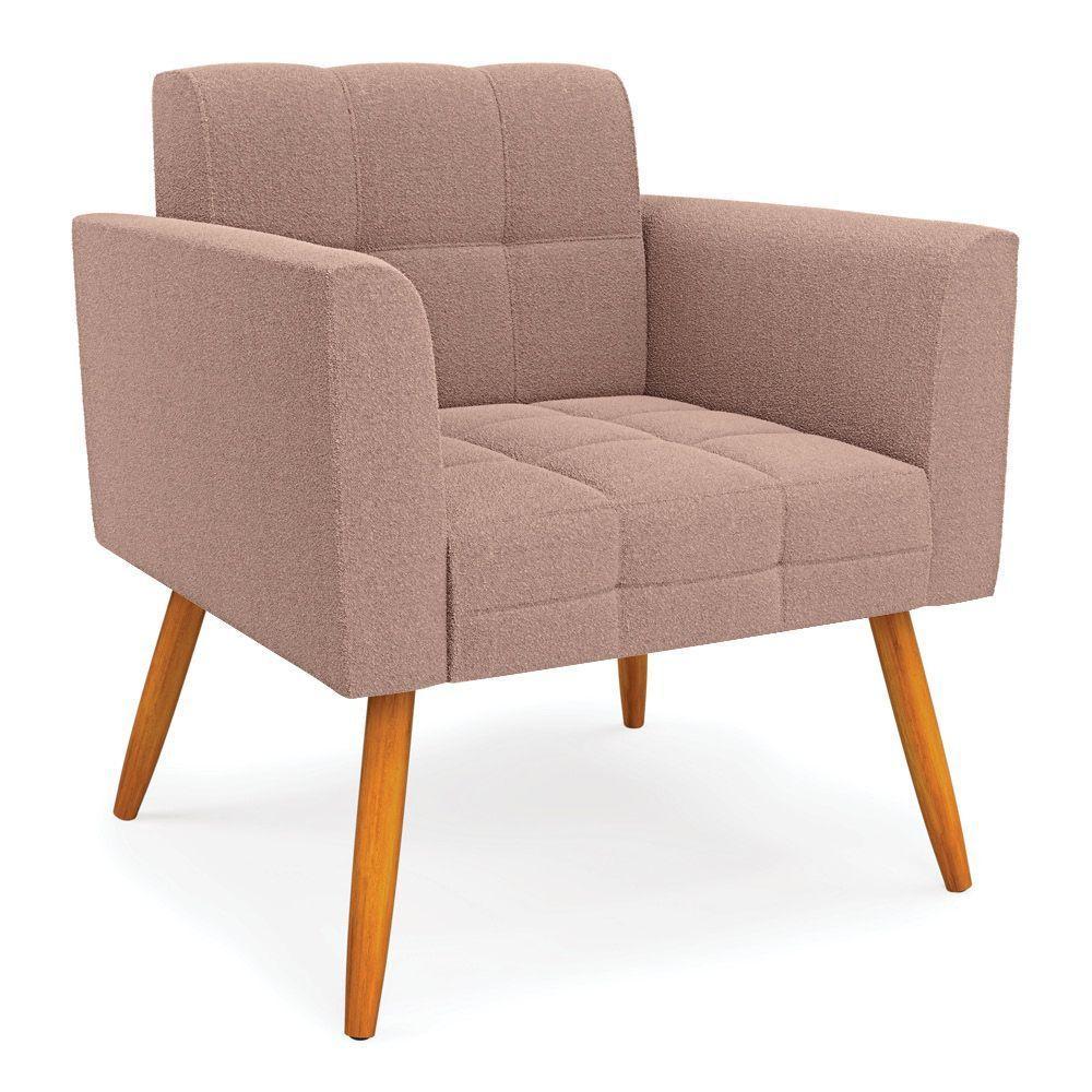 Poltrona Sala De Estar Pé Palito Castanho Elisa Bouclê Rosê D03 - D'rossi - 1