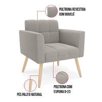 Poltrona Sala De Estar Pé Palito Natural Elisa Bouclê D03 - D'rossi Cor Cinza - 5