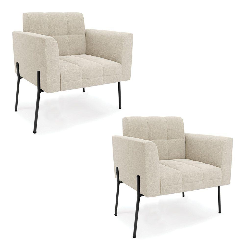 Poltrona Sala De Estar Pé De Ferro Pto Kit 2 Elisa Bouclê D03 - D'rossi Cor Bege - 1