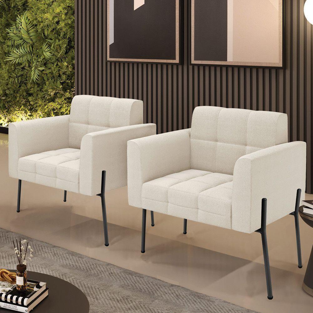 Poltrona Sala De Estar Pé De Ferro Pto Kit 2 Elisa Bouclê D03 - D'rossi Cor Bege - 6