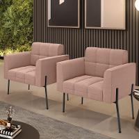 Poltrona Sala De Estar Pé De Ferro Pto Kit 2 Elisa Bouclê Rosê D03 - D'rossi - 6