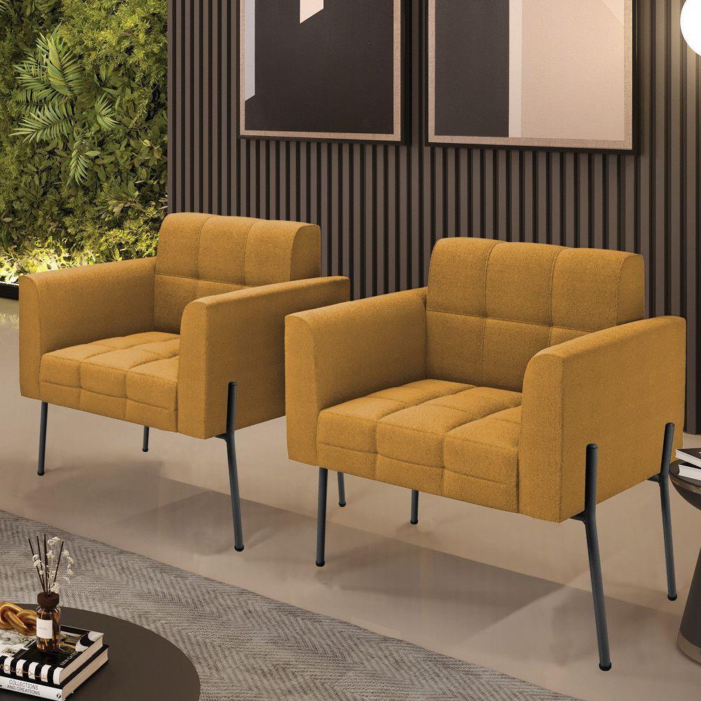 Poltrona Sala De Estar Pé De Ferro Pto Kit 2 Elisa Bouclê Mostarda D03 - D'rossi - 6