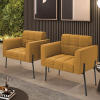 Poltrona Sala De Estar Pé De Ferro Pto Kit 2 Elisa Bouclê Mostarda D03 - D'rossi - 6