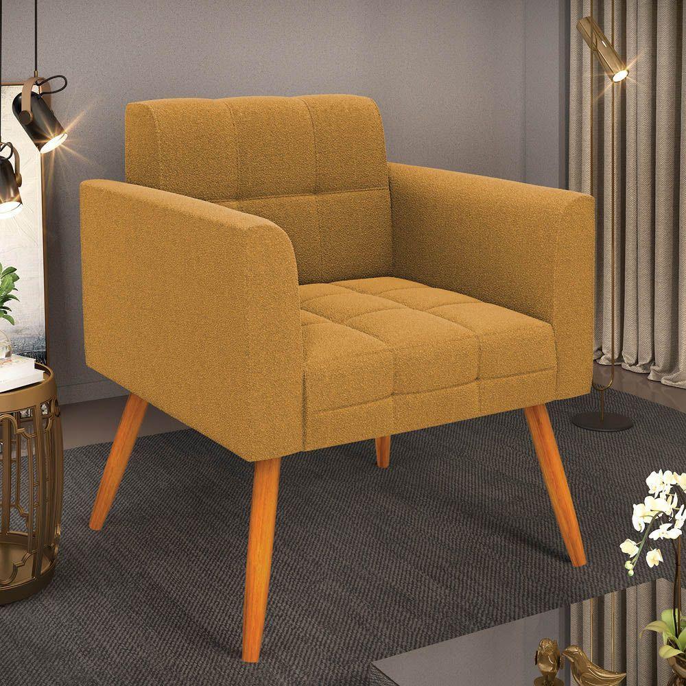 Poltrona Sala De Estar Pé Palito Castanho Elisa Bouclê Mostarda D03 - D'rossi - 6