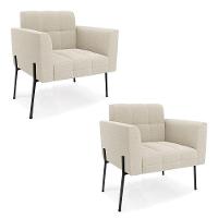 Poltrona Sala De Estar Pé De Ferro Pto Kit 2 Elisa Bouclê Bege D03 - D'rossi - 1