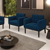 Poltrona Sala Base Madeira Fixa Pto Kit 2 Elisa Bouclê Azul D03 - D'rossi - 6